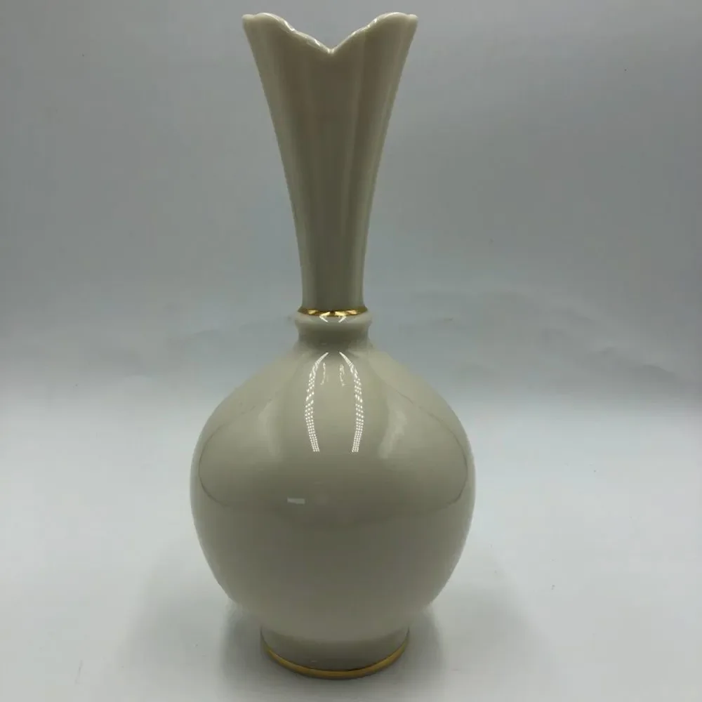 Vintage Lenox Porcelain Bud Vase Tabletop Decor Gold Tone Trim Floral De…